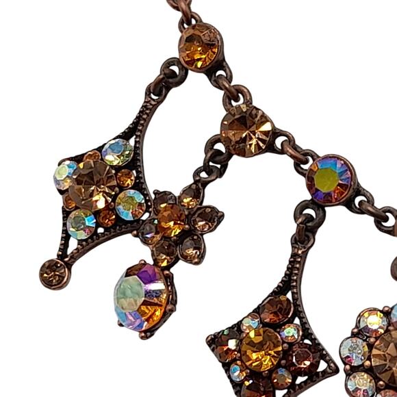 Felecia Topaz Rhinestone Dangle Necklace, Bronze Tone, 17 1/2 Inches, China - Picture 5 of 14